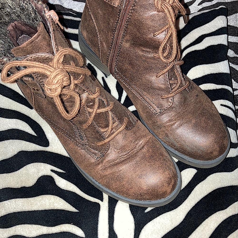 Brown cuffed combat boots